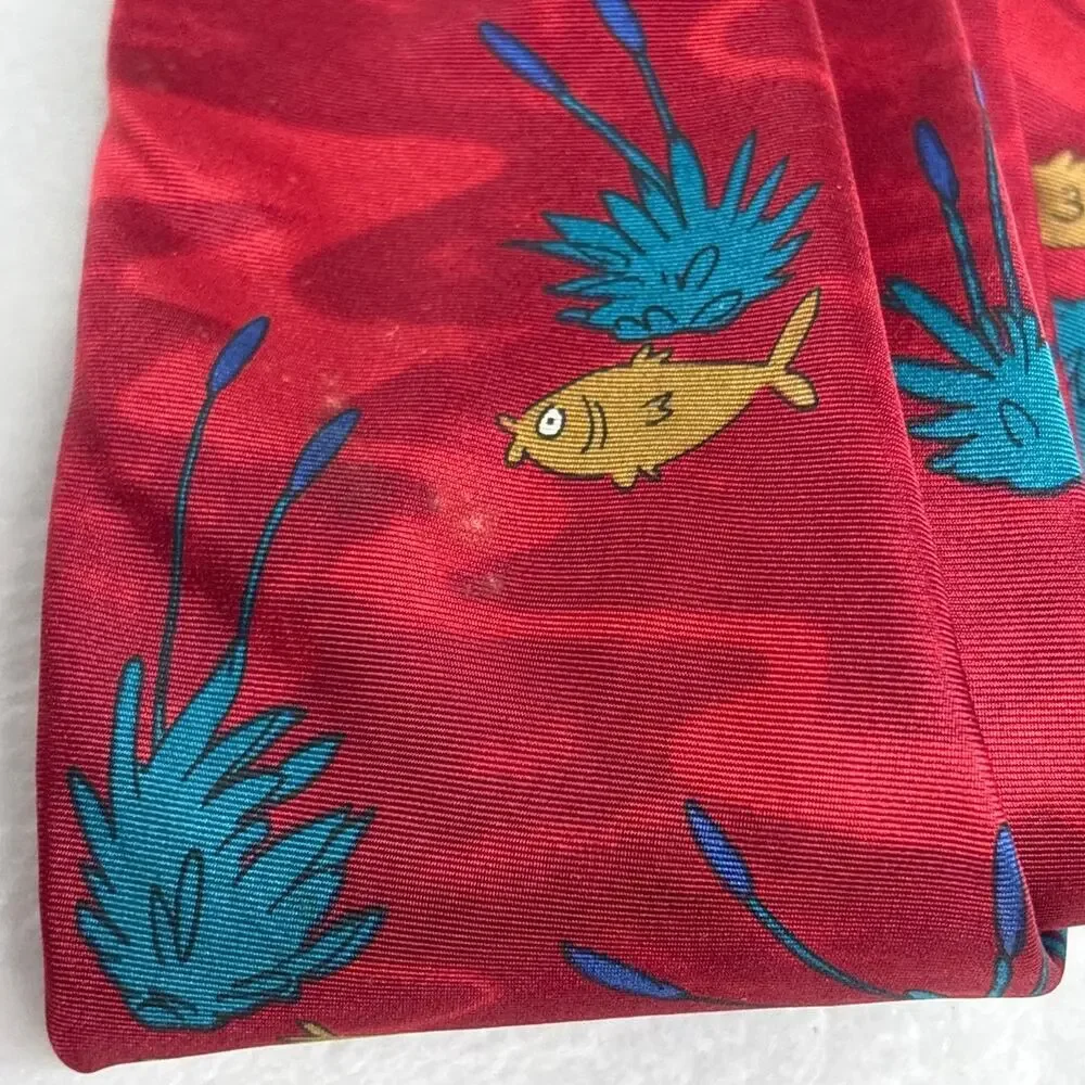 Richard‎ L. Torrey Men's Neck Tie Fishing Theme Bench Wormers Funny Retro